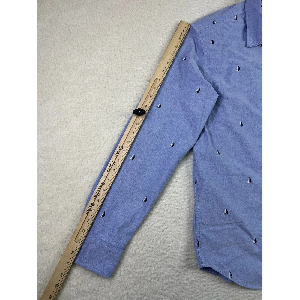 J.Crew Flex Mens Large Blue Nautical Sailboat Cotton Button Up Shirt H4727